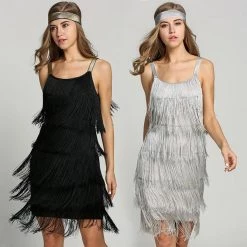 AnneCart GREY FRINGED 1920'S FLAPPER DRESS