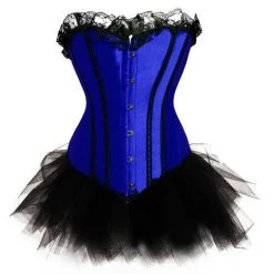 Malltop Blue Lace Frill Burlesque Corset Corsets