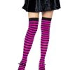 Leg Avenue Black & Neon Pink Striped Thigh High Stockings Thigh Highs