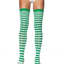 Leg Avenue Green And White Striped Thigh Highs