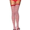 Leg Avenue Hosiery Red And White Striped Thigh Highs