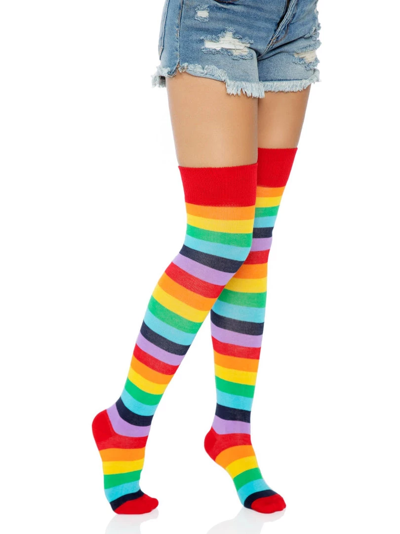 Leg Avenue Hosiery Vivid Rainbow Striped Thigh Highs 3 Leg Avenue Hosiery Vivid Rainbow Striped Thigh Highs
