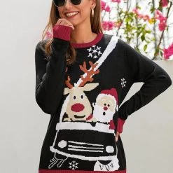 Dear Lover Driving Santa Warm Knitted Christmas Jumper Outerwear 7 Dear Lover Driving Santa Warm Knitted Christmas Jumper Outerwear