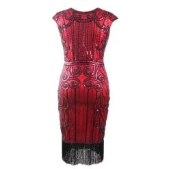 Hurly-Burly Red And Black Beaded Gatsby Dress