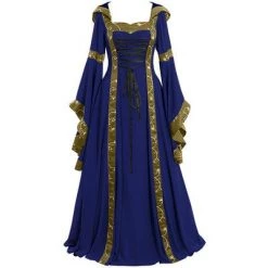 AnneCart Blue And Gold Hooded Medieval Dress