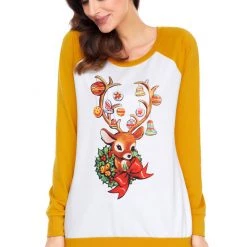 Dear Lover Long Sleeved Yellow Reindeer Christmas Shirt