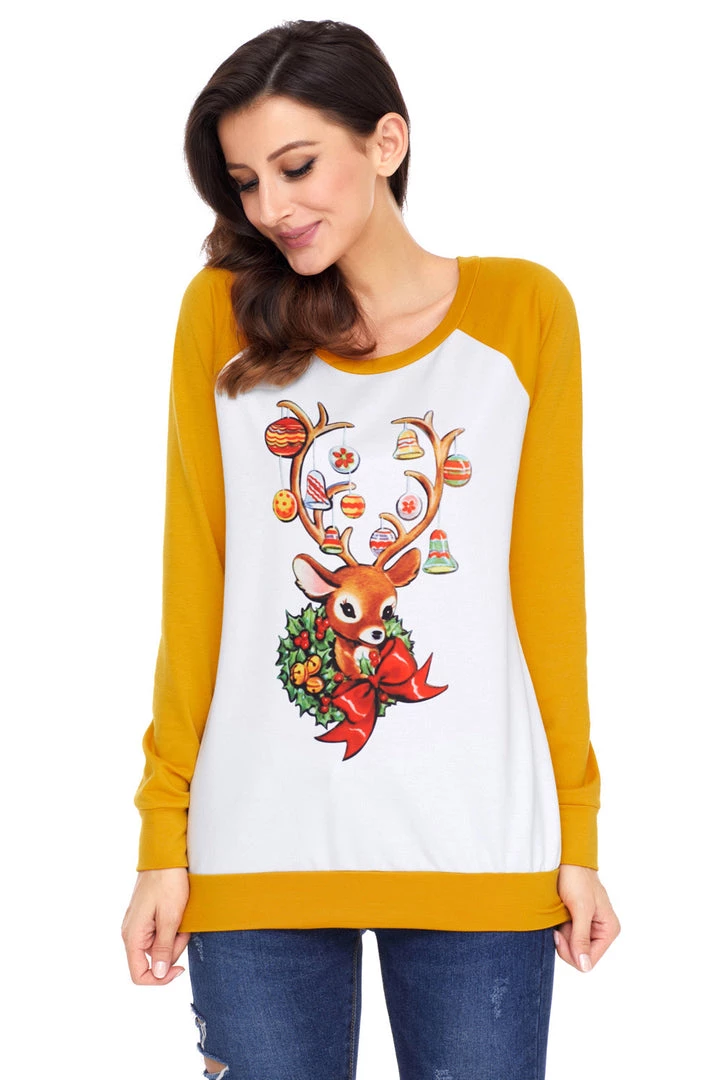 Dear Lover Long Sleeved Yellow Reindeer Christmas Shirt 3 Dear Lover Long Sleeved Yellow Reindeer Christmas Shirt