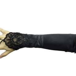 Hurly-Burly Single Finger Black Satin Detailed Gloves