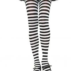 Leg Avenue Hosiery Black And White Striped Pantyhose