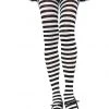 Leg Avenue Plus Size Black And White Striped Pantyhose Hosiery