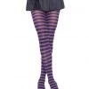Leg Avenue Black And Purple Striped Pantyhose Hosiery