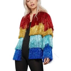 Smiffys Rainbow Tinsel Festival Jacket Women's