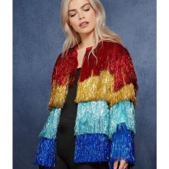 Smiffys Rainbow Tinsel Festival Jacket Women's
