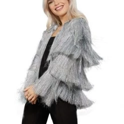 Smiffys Women's Silver Tinsel Festival Jacket