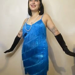 Moo Moo Gold Diagonal Fringe Sequined Flapper Dress