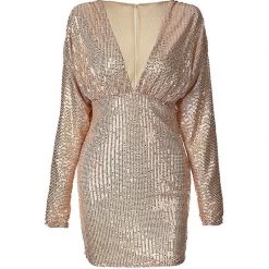Global Lover Gold Sequin Batwing Dress Women's