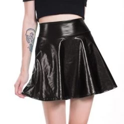AnneCart Black Metallic Skater Skirt Women's