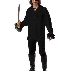 Rubies Men's Black Ruffled Pirate Shirt