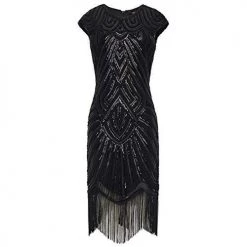 Best Dance Dresses Black Beaded Cap Sleeve Great Gatsby Dress