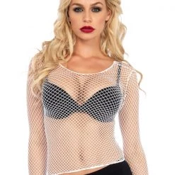 Leg Avenue White Long Sleeved Fishnet Top Festival Wear