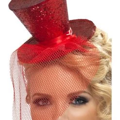 Smiffys Red Mini Top Hat On Headband Funny Costumes