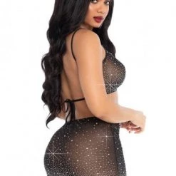 Leg Avenue Rhinestone Skirt And Crop Top Set