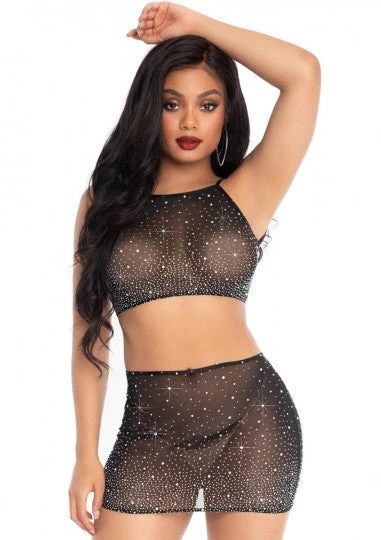 Leg Avenue Rhinestone Skirt And Crop Top Set 3 Leg Avenue Rhinestone Skirt And Crop Top Set