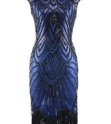 Best Dance Blue And Black Beaded Cap Sleeve Great Gatsby Dress