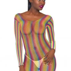 Leg Avenue Festival Wear Rainbow Fishnet Long Sleeved Dress