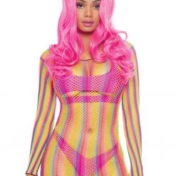 Leg Avenue Festival Wear Rainbow Fishnet Long Sleeved Dress