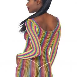 Leg Avenue Festival Wear Rainbow Fishnet Long Sleeved Dress