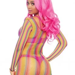 Leg Avenue Festival Wear Rainbow Fishnet Long Sleeved Dress
