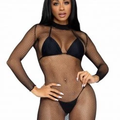 Leg Avenue Festival Wear Black Long Sleeved Fishnet Dress