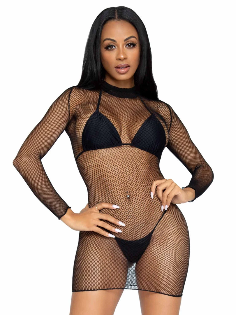 Leg Avenue Festival Wear Black Long Sleeved Fishnet Dress 3 Leg Avenue Festival Wear Black Long Sleeved Fishnet Dress