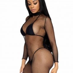 Leg Avenue Festival Wear Black Long Sleeved Fishnet Dress