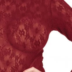 Leg Avenue Burgundy Lace Bodysuit With Bell Sleeves Women's 7 Leg Avenue Burgundy Lace Bodysuit With Bell Sleeves Women's