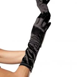 Jacky Wang 38cm Mid Length Black Satin Gloves