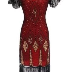 AnneCart Black, Red And Gold Gatsby Dress With Flutter Sleeve