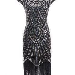 Best Dance Black And Silver Beaded Cap Sleeve Great Gatsby Dress