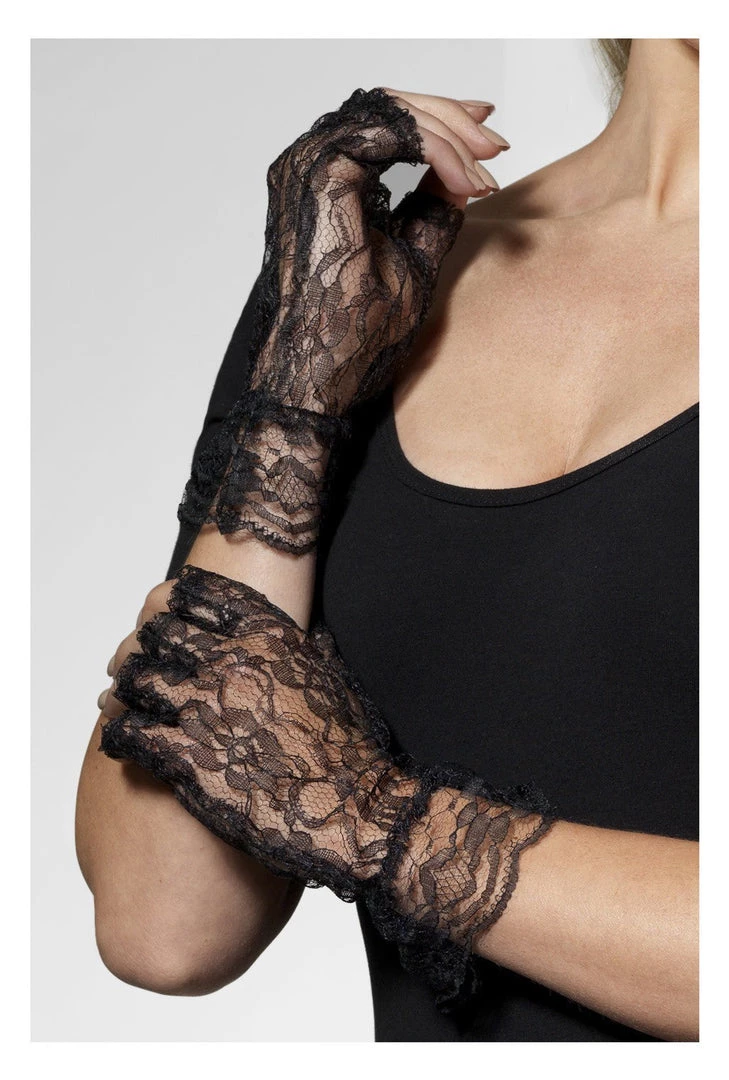 Smiffys Black Fingerless Lace Gloves 3 Smiffys Black Fingerless Lace Gloves