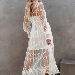 Global Lover White Embroidered Mesh Dress