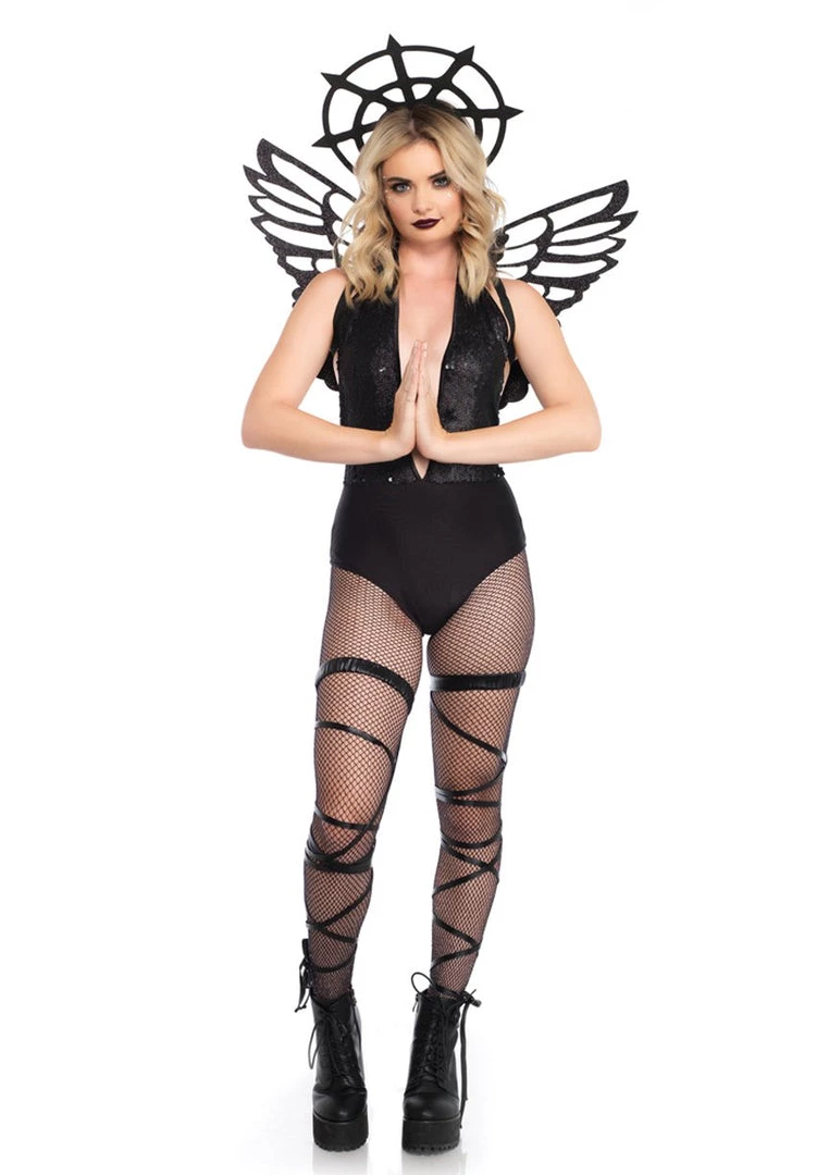 Leg Avenue Halloween Black Fallen Angel Glitter Wings And Headband 6 Leg Avenue Halloween Black Fallen Angel Glitter Wings And Headband