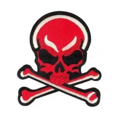 Hurly-Burly (p) Red Skull & Crossbones Large Iron On Patch