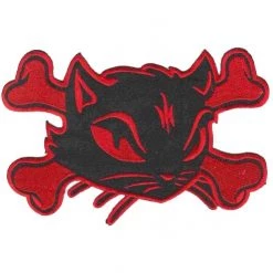 Hurly-Burly (p) Large Red Cat And Crossbones Iron On Patch Iron-on Patches