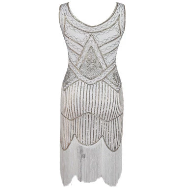 Hurly-Burly White And Gold Sequined 1920's Dress 1920's Great Gatsby 3 Hurly-Burly White And Gold Sequined 1920's Dress 1920's Great Gatsby