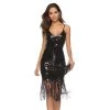AnneCart Black Sexy Sequin Flapper Dress 1920's Great Gatsby