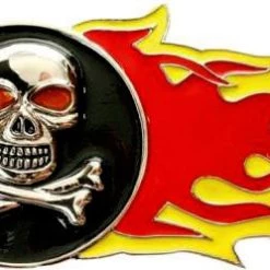 Hurly-Burly (D) Flaming Skull And Crossbones Belt Buckle