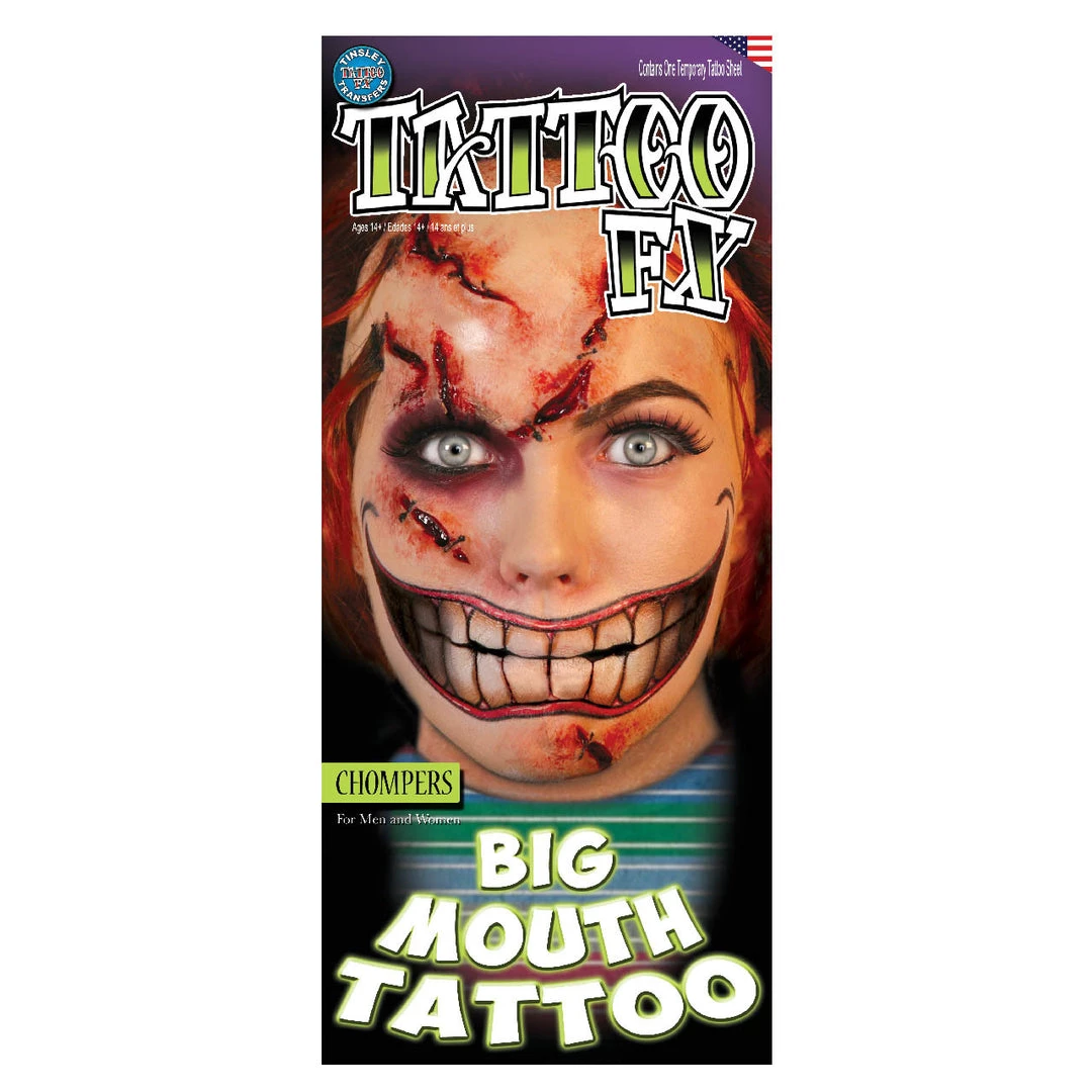 Tinsley Chompers Big Mouth Temporary Face Tattoo 3 Tinsley Chompers Big Mouth Temporary Face Tattoo