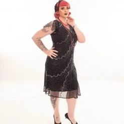 Thailand Elegant Beaded 1920's Dress In Black