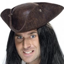 Smiffys Brown Broken Leather-look Pirate Hat